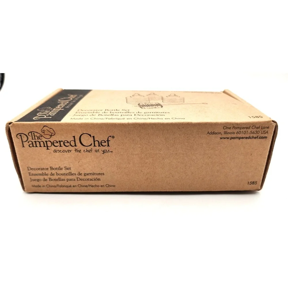 Pampered Chef Bottle Cake Decorator Set #1585 3 Tips Bottles Open Box Complete